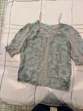Solitaire Sage Green Crochet Lace Blouse